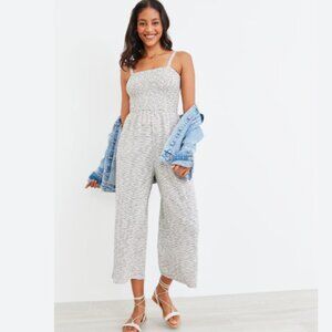 NWOT Cami Jumpsuit Smocked Top Black/Beige Stripes Sz M